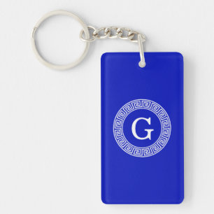 Royal Blue WT Grieks Sleutel RND Lijst Initiaal Mo Sleutelhanger