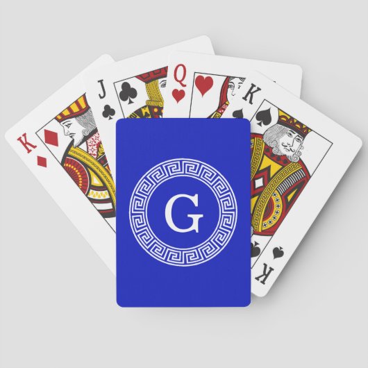 Royal Blue WT Grieks Sleutel RND Lijst Initiaal Mo Speelkaarten (Achterkant)