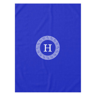 Royal Blue WT Grieks Sleutel RND Lijst Initiaal Mo Tafelkleed