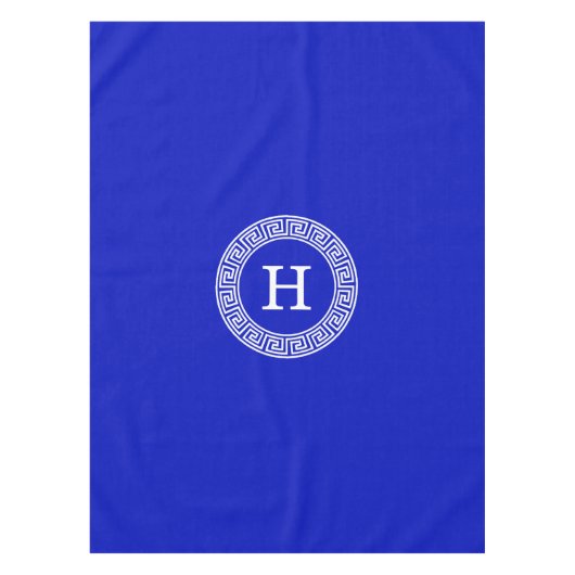 Royal Blue WT Grieks Sleutel RND Lijst Initiaal Mo Tafelkleed (Voorkant)