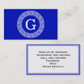 Royal Blue WT Grieks Sleutel RND Lijst Initiaal Mo Visitekaartje (Voorkant / Achterkant)