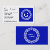 Royal Blue WT Grieks Sleutel RND Lijst Initiaal Mo Visitekaartje (Voorkant / Achterkant)