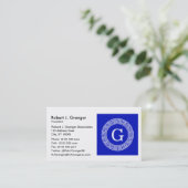 Royal Blue WT Grieks Sleutel RND Lijst Initiaal Mo Visitekaartje (Staand voorkant)