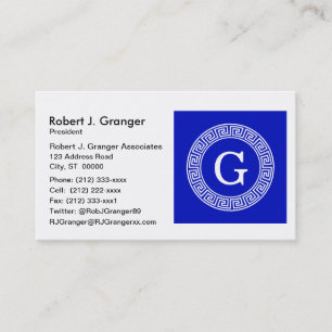 Royal Blue WT Grieks Sleutel RND Lijst Initiaal Mo Visitekaartje