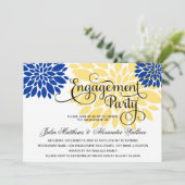 Royal Blue Yellow Floral Burst Engagement Party Kaart (Staand voorkant)