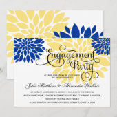 Royal Blue Yellow Floral Burst Engagement Party Kaart (Voorkant / Achterkant)