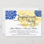 Royal Blue Yellow Floral Burst Engagement Party Kaart (Voorkant)
