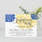 Royal Blue Yellow Floral Burst Engagement Party Kaart (Staand voorkant)