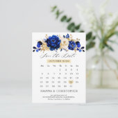 Royal Blue Yellow Gold Calendar Save the Date Briefkaart (Staand voorkant)