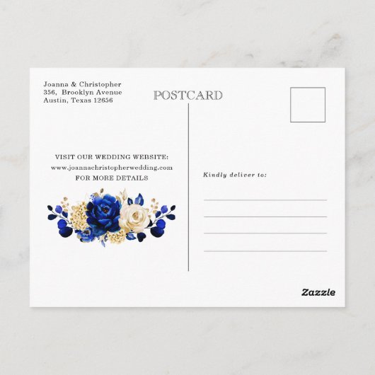 Royal Blue Yellow Gold Calendar Save the Date Briefkaart (Achterkant)