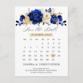 Royal Blue Yellow Gold Calendar Save the Date Briefkaart (Voorkant)