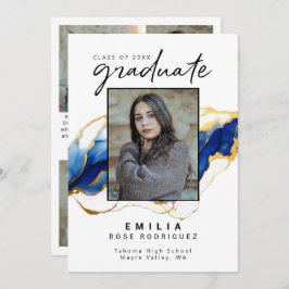 Royal Blue Yellow Gold Elegant Afstudeerder Aankondiging