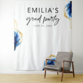 Royal Blue Yellow Gold Elegant Afstuderen achtergr Wandkleed (In situ)