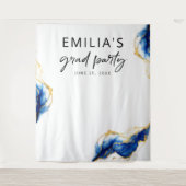 Royal Blue Yellow Gold Elegant Afstuderen achtergr Wandkleed (Voorkant)