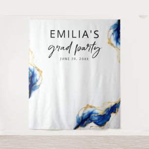 Royal Blue Yellow Gold Elegant Afstuderen achtergr Wandkleed