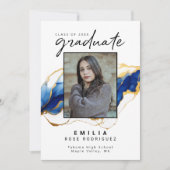 Royal Blue Yellow Gold Elegant Modern Afstuderen Aankondiging (Voorkant)