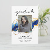 Royal Blue Yellow Gold Elegant Modern Afstuderen Aankondiging (Staand voorkant)