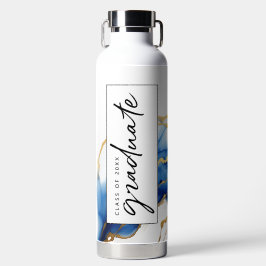 Royal Blue Yellow Gold Elegant Script Afstuderen Waterfles