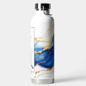 Royal Blue Yellow Gold Elegant Script Afstuderen Waterfles (Links)