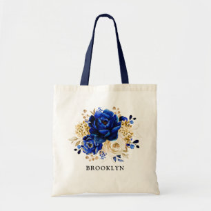 Royal Blue Yellow Gold Floral Bridesmaid gift Tas