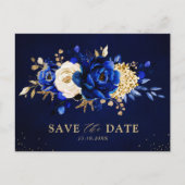 Royal Blue Yellow Gold Floral Save the date Postca Briefkaart (Voorkant)