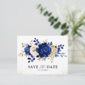 Royal Blue Yellow Gold Floral Sla de datum op Briefkaart (Staand voorkant)