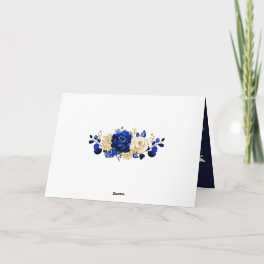 Royal Blue Yellow Gold Floral Vrijgezellenfeest Bedankkaart (Achterkant)