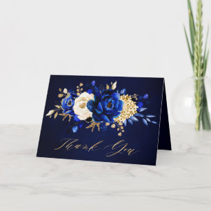 Royal Blue Yellow Gold Floral Vrijgezellenfeest Bedankkaart