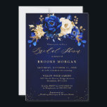 Royal Blue Yellow Gold Floral Vrijgezellenfeest In Kaart<br><div class="desc">Elegant koninklijk blauw goudthema bridale douche Uitnodiging met elegante bouquet van koninklijk blauw,  Navy,  goud,  geel roos bloemen knoppen en eucalyptusbladeren. Neem contact met mij op voor hulp bij aanpassingen of als u een ander product nodig hebt met dit ontwerp.</div>