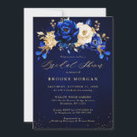Royal Blue Yellow Gold Floral Vrijgezellenfeest In Kaart<br><div class="desc">Elegant koninklijk blauw goudthema bridale douche Uitnodiging met elegante bouquet van koninklijk blauw,  Navy,  goud,  geel roos bloemen knoppen en eucalyptusbladeren. Neem contact met mij op voor hulp bij aanpassingen of als u een ander product nodig hebt met dit ontwerp.</div>
