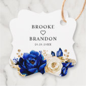 Royal Blue Yellow Gold Floral Weddenschap Bedankt  Bedankjes Labels (Achterkant)