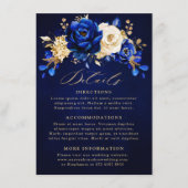 Royal Blue Yellow Gold Floral Wedding Details Encl Informatiekaartje (Voorkant)