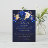 Royal Blue Yellow Gold Floral Wedding Details Encl Informatiekaartje (Staand voorkant)