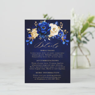 Royal Blue Yellow Gold Floral Wedding Details Encl Informatiekaartje