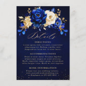 Royal Blue Yellow Gold Floral Wedding Details Encl Informatiekaartje (Voorkant)