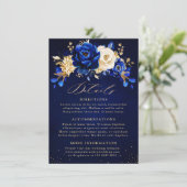 Royal Blue Yellow Gold Floral Wedding Details Encl Informatiekaartje (Staand voorkant)