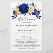 Royal Blue Yellow Gold Floral Wedding Programme (Voorkant)