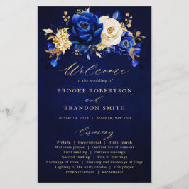 Royal Blue Yellow Gold Floral Wedding Programme