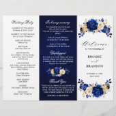 Royal Blue Yellow Gold Floral Wedding Programme (Voorkant)