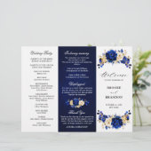 Royal Blue Yellow Gold Floral Wedding Programme (Staand voorkant)