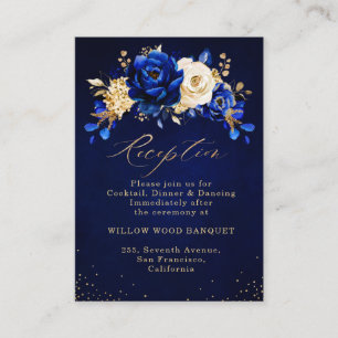 Royal Blue Yellow Gold Floral Weduwen Reception En Informatiekaartje