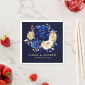 Royal Blue Yellow Gold Metallic Floral Weddenschap Servet (Insitu)