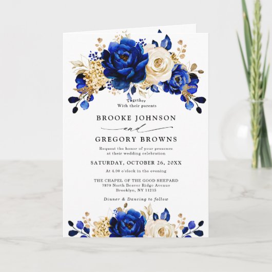Royal Blue Yellow Gold Metallic Floral Wedding (Voorkant)
