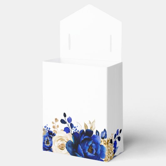 Royal Blue Yellow Gold Metallic Floral Wedding Bedankdoosjes (Geopend)