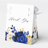 Royal Blue Yellow Gold Metallic Floral Wedding Bedankdoosjes (Achterkant)