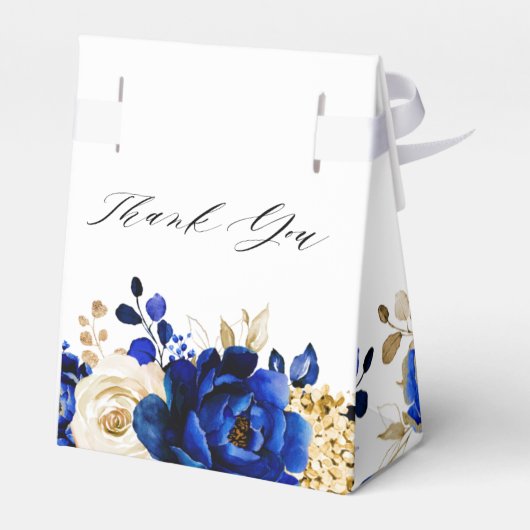 Royal Blue Yellow Gold Metallic Floral Wedding Bedankdoosjes (Achterkant)