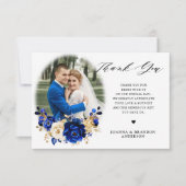 Royal Blue Yellow Gold Metallic Floral Wedding Bedankkaart (Voorkant)