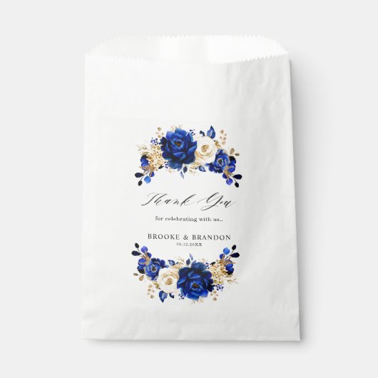 Royal Blue Yellow Gold Metallic Floral Wedding Bedankzakje (Voorkant)