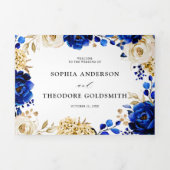 Royal Blue Yellow Gold Metallic Floral Wedding Drieluik Aankondiging (Cover)