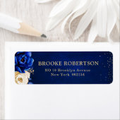 Royal Blue Yellow Gold Metallic Floral Wedding Etiket (Insitu)